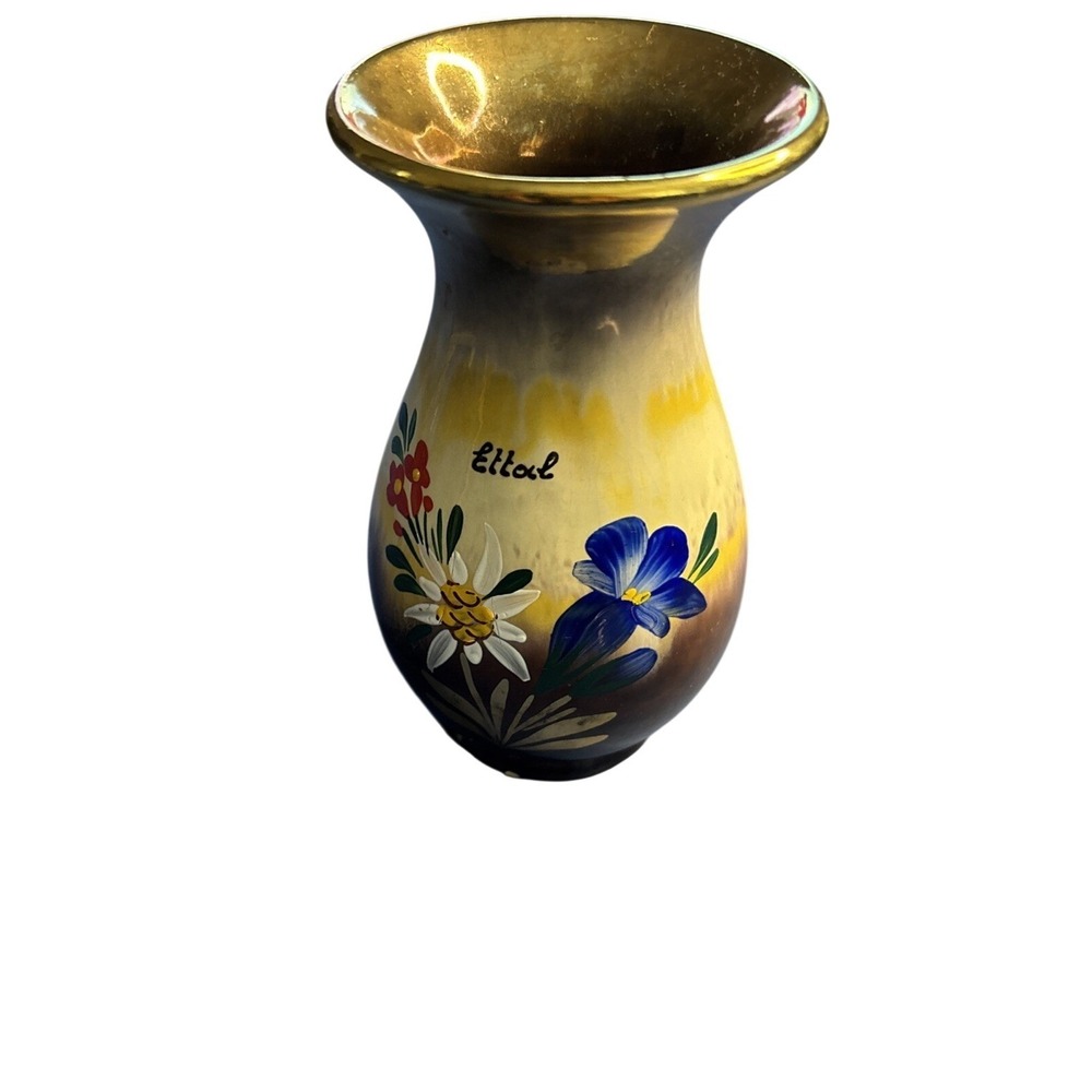 6 Inch Hand Painted Vase From German Town Of Ettal.  European Pottery And Glass